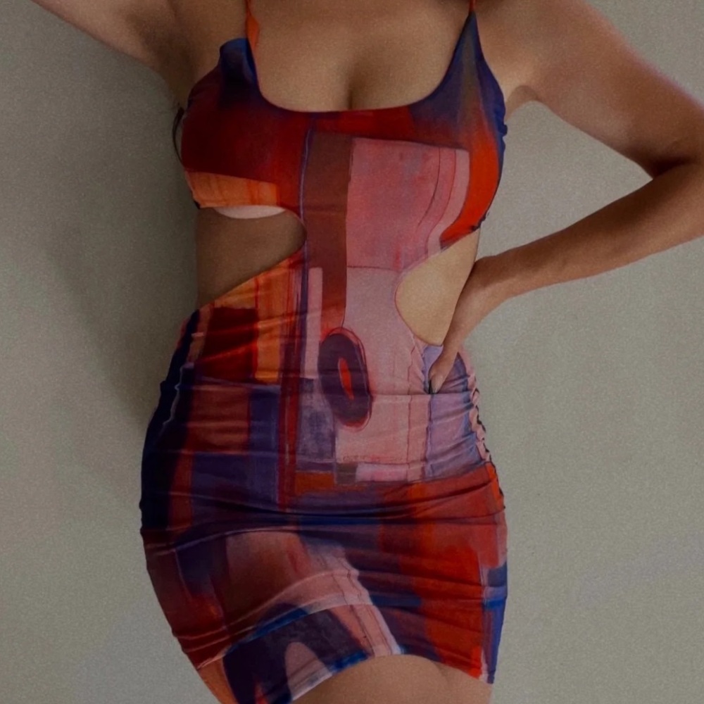 MULTI COLOR MESH CUT OUT DRESS.